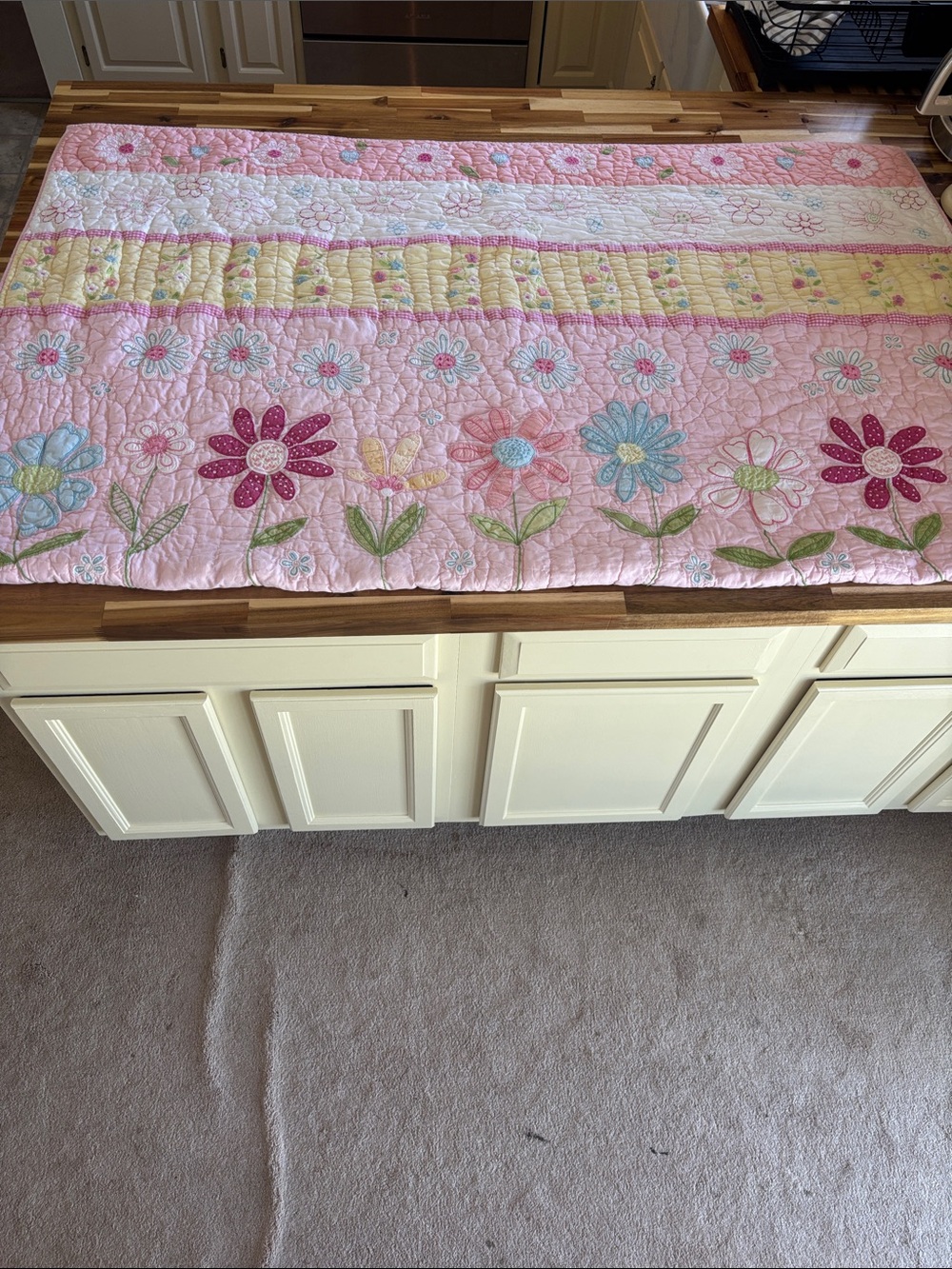Vintage 2009 Pottery Barn Kids Pink & Yellow Daisy Floral Quilt